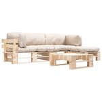 vidaXL Salon de jardin palette 4 Pièces avec coussins sable bois