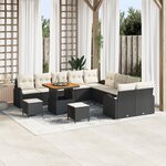Ensemble de Canapé de Jardin 13 Pièces en Poly Rotin Noir avec Coussins