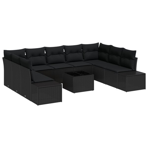 vidaXL Ensemble de canapé de jardin de 10 pièces avec coussins Beige en poly rotin