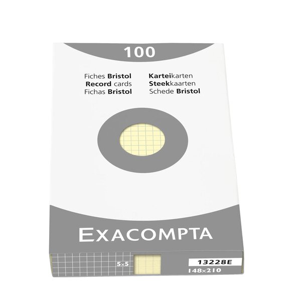 Étui De 100 Fiches - Bristol Quadrillé 5x5 Non Perforé 148x210mm - Jaune - Exacompta