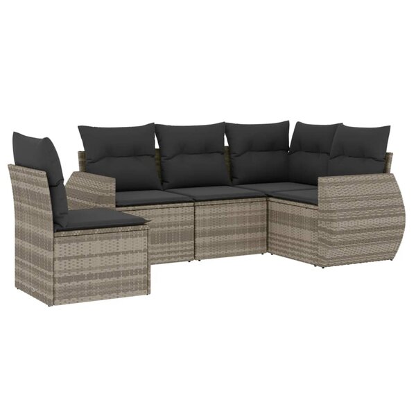 vidaXL Salon de jardin 5 Pièces avec coussins gris clair résine tressée