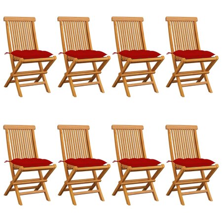 vidaXL Chaises de jardin et coussins rouge lot de 8 Bois teck massif