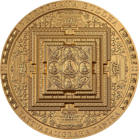 Pièce de monnaie en Argent 2000 Togrog g 93.3 (3 oz) Millésime 2022 Archeology Symbolism VAIROCHANA BUDDHA MANDALA