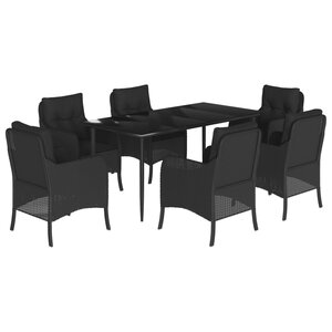 vidaXL Ensemble à manger de jardin coussins 7Pièces Noir Résine tressée