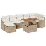 Canapé de jardin 8 pièces avec coussins beige en polyrotin