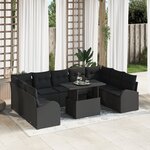vidaXL Ensemble de canapé de jardin 10 pièces avec coussins noirs en rotin poly