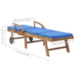 vidaXL Chaises longues avec coussins 2 Pièces Bois de teck solide Bleu