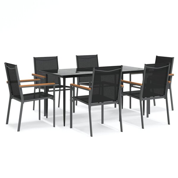 vidaXL Ensemble à manger de jardin 7 Pièces noir textilène et acier