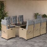vidaXL Ensemble à manger de jardin et coussins 9 Pièces mélange beige