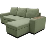 Canapé d'angle convertible réversible VALDO 3-4 places - Tissu Neve Sauge - Tablette USB - Coffre + Pouf - 247 x 143 x 86 cm