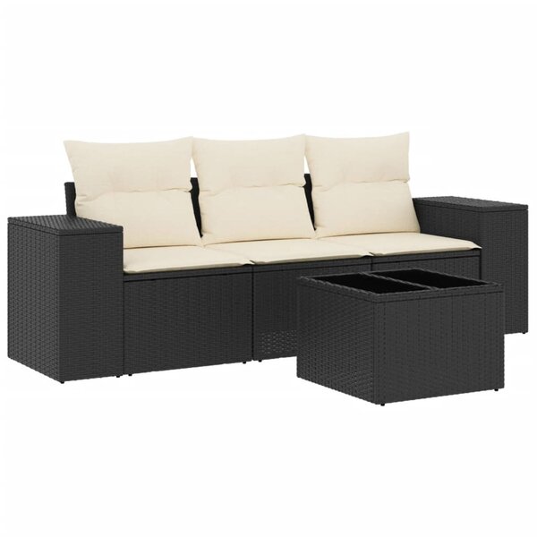 vidaXL Salon de jardin 4 Pièces avec coussins noir résine tressée