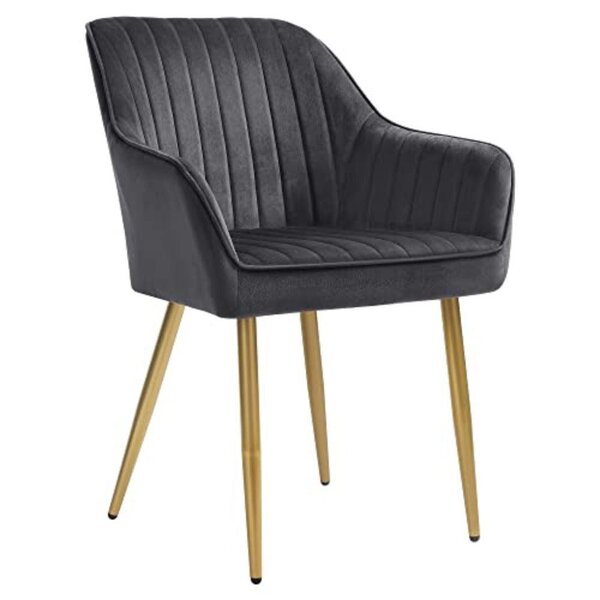 Chaise de salle à manger fauteuil de cuisine en velours siège pieds en métal assise large pour chambre salon bureau gris et doré 12_0002417