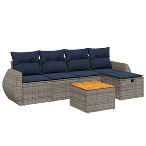 vidaXL Salon de jardin 6 Pièces avec coussins gris résine tressée