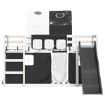 vidaXL Lit superposé avec toboggan et rideaux blanc et noir 90x190 cm
