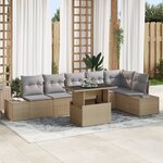 vidaXL Set de canapé de jardin 7 pièces avec coussins en rotin poly beige