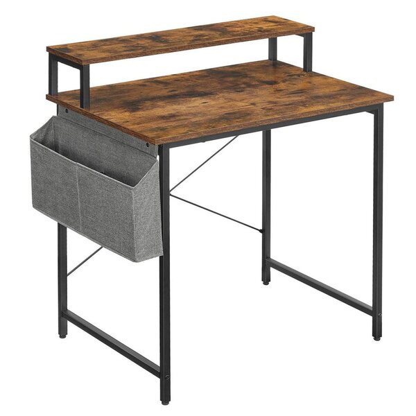 Bureau informatique table d’étude avec avec support écran sac de rangement en tissu barres en x pieds réglables 85 x 55 x 90 cm style industriel marron rustique et noir 12_0001317