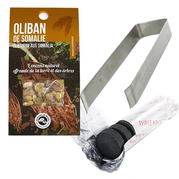 Résine d'Oliban de Somalie à brûler + pince et rouleau de charbons