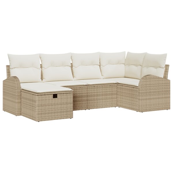 vidaXL Ensemble de Canapé de Jardin 6 Pièces avec Coussins Beiges en Rattan Poly