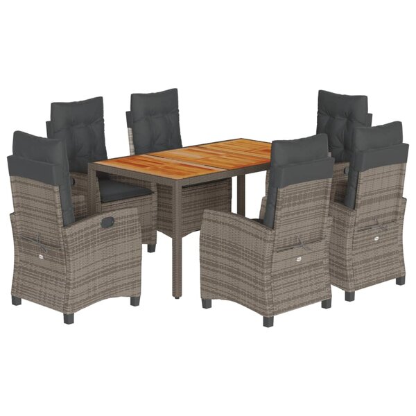 vidaXL Ensemble à manger de jardin et coussins 7 Pièces gris rotin