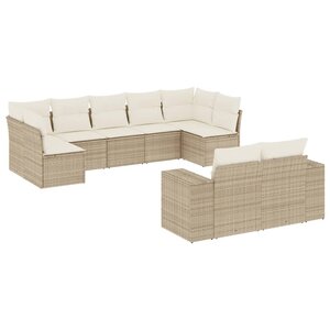 vidaXL Salon de jardin avec coussins 9 Pièces beige résine tressée