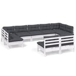 vidaXL Salon de jardin 9 Pièces avec coussins blanc bois de pin massif