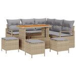 Ensemble de canapé de jardin 9 pièces avec coussins Beige Rotin Poly Acacia