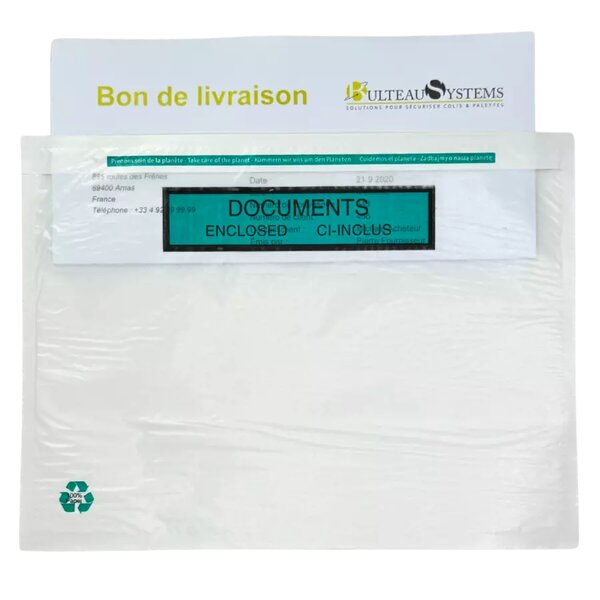 Pochettes adhésives papier (1000) "Documents ci-inclus" 22 5x16 5 – Bulteau Systems