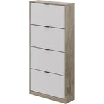 Meuble à chaussures 4 portes chêne et blanc 75 x 24 x 154 cm