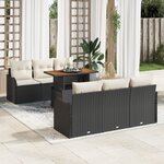 Ensemble de Canapés de Jardin 7 Pièces avec Coussins Noir Rattan Poly Acacia
