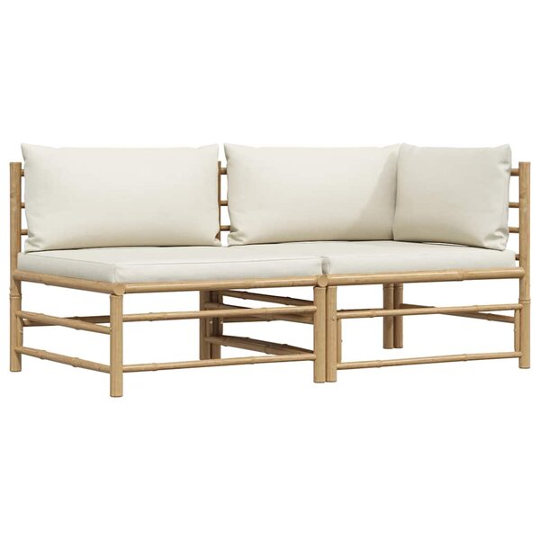vidaXL Salon de jardin 2 Pièces avec coussins blanc crème Bambou