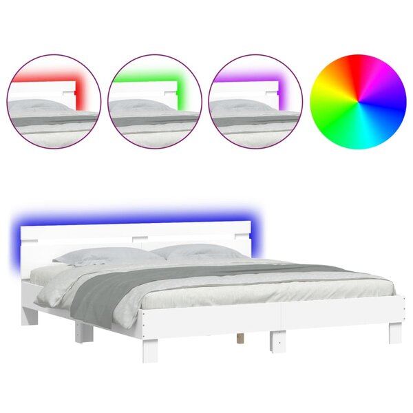 vidaXL Cadre de lit avec tête de lit et LED blanc 180x200 cm