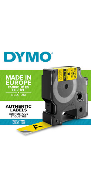 DYMO Rhino - Etiquettes Industrielles Nylon Flexible 19mm x 3.5m - Noir sur Jaune