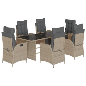 vidaXL Ensemble à manger de jardin et coussins 7 Pièces gris clair rotin