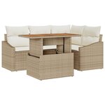 vidaXL Ensemble de salle à manger de jardin 5 pièces avec coussins beige poly rotin acacia