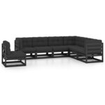 Salon de jardin meuble d'extérieur ensemble de mobilier 7 pièces avec coussins noir bois de pin massif 02_0017250