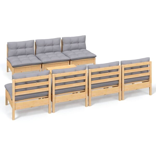 vidaXL Salon de jardin 8 Pièces avec coussins gris Bois de pin