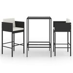 vidaXL Ensemble de bar de jardin 3 Pièces et coussins Résine tressée Noir