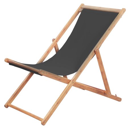 vidaXL Chaise pliable de plage Tissu et cadre en bois Gris