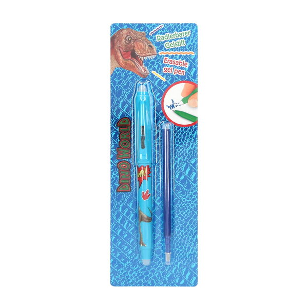 Stylo mine gel effaçable  gomme intégrée - modèle dino bleu
