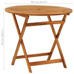 vidaXL Table de jardin pliable Ø90x75 cm Bois d'eucalyptus solide