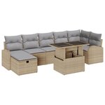 vidaXL Ensemble de Canapés de Jardin 8 Pièces avec Coussins Beige Poly Rotin