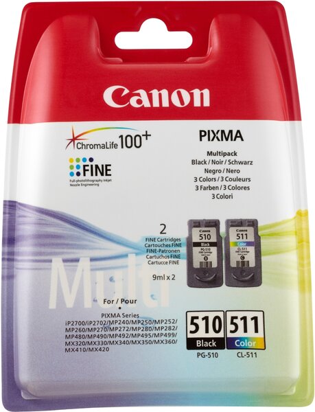 Multipack jet d'encre original pg-510 / cl-511 blist. Noir + couleur canon