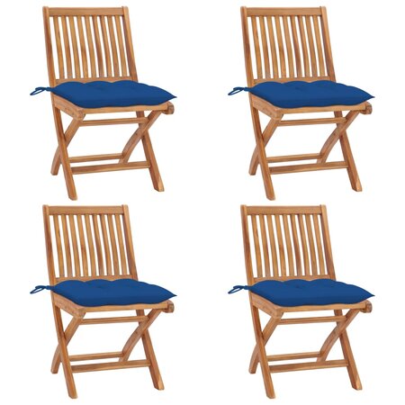 vidaXL Chaises pliables de jardin avec coussins 4 Pièces Teck solide