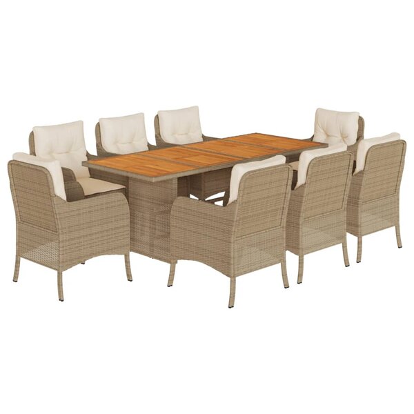 vidaXL Ensemble à manger de jardin et coussins 9 Pièces beige Poly rotin