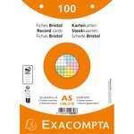 Paquet 100 Fiches Sous Film - Bristol Quadrillé 5x5 Perforé - 148x210mm - Couleurs Assorties - X 10 - Exacompta