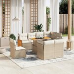 vidaXL Salon de jardin avec coussins 9 Pièces beige résine tressée
