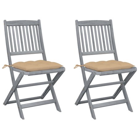 vidaXL Chaises pliables d'extérieur 2 Pièces avec coussins Bois d'acacia