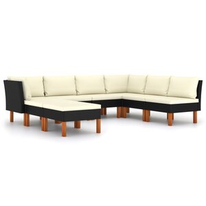 vidaXL Salon de jardin 8 Pièces avec coussins Résine tressée Noir