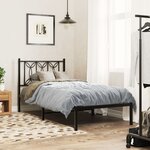 vidaXL Cadre de lit métal avec tête de lit noir 75x190 cm