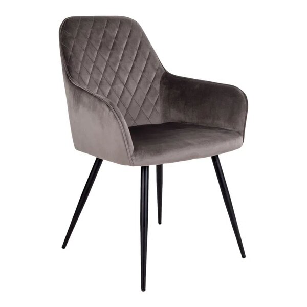 2 chaises de salle à manger à accoudoirs en velours gris avec pieds noirs